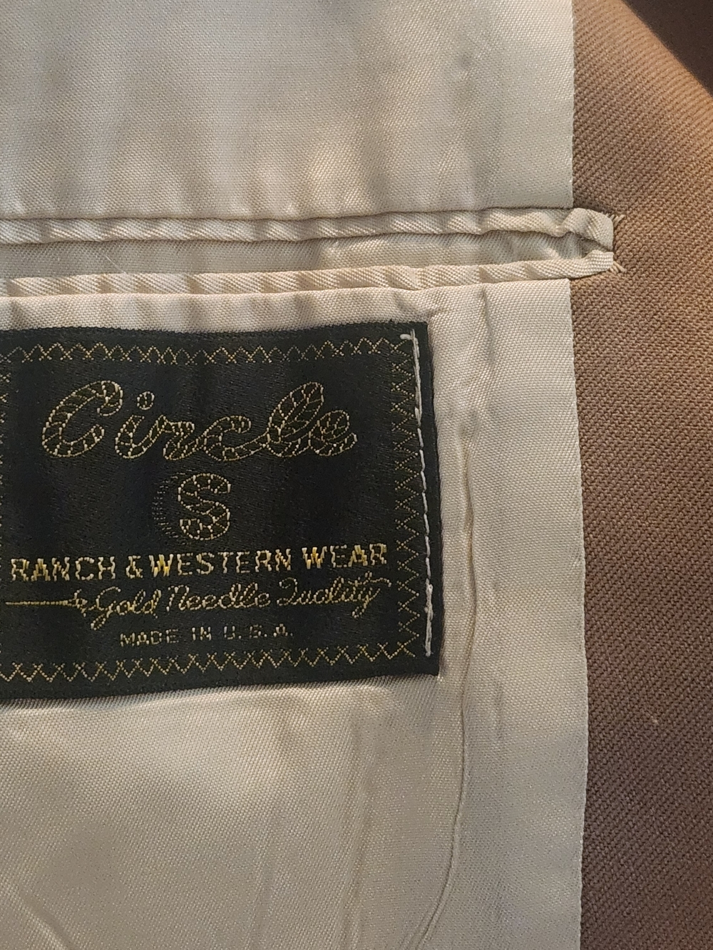 Circle S Western Blazer 42R Cowboy Sport Coat Jacket Beige Khaki - Picture 3 of 4